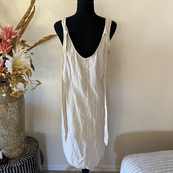 Cloth & Stone Anthropologie Cotton Bow Tie Shirt Dress Cream and White NWOT M - Picture 3 of 11